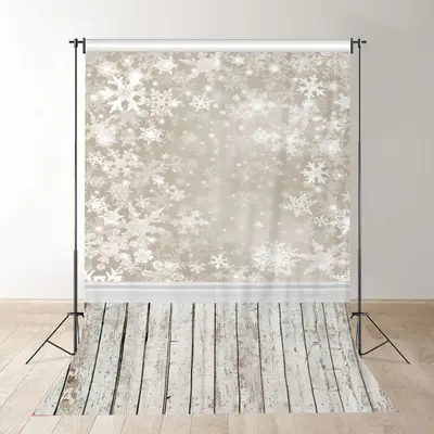 Aperturee Snowflake Beige Wooden Floor Winter Photo Backdrop