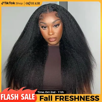 [NEW IN] OQHAIR Kinky Straight Hair Wear Go Glueless Wigs 180% 250% Density 7x5 Pre Cut HD Lace Closure Wigs Pre Plucked Natu...
