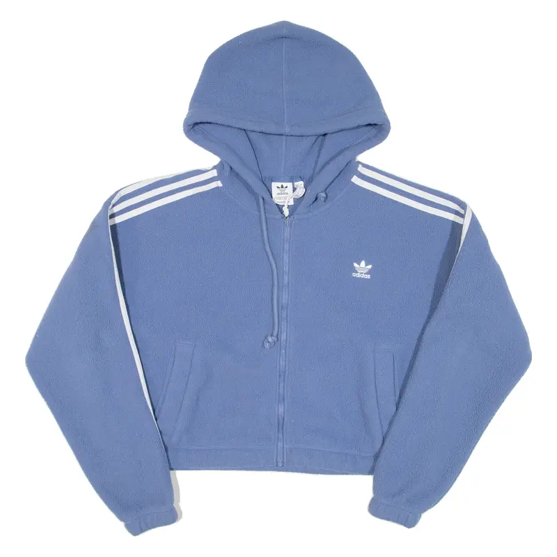 ADIDAS Cropped Womens Blue Hoodie Full Zip UK 8
