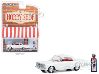 1963 Chevrolet Bel Air White with Orange Interior and Vintage Gas Pump \