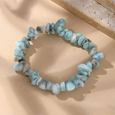 Natural Larimar Beaded Stretch Bracelets