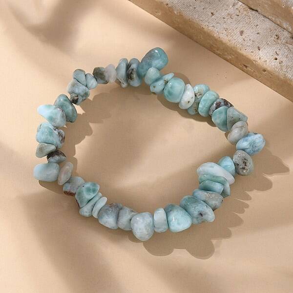 Natural Larimar Beaded Stretch Bracelets