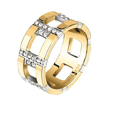 Trussardi Anello Distintivo Placcato Oro Con Zirconi T-Logo Tjaxc38 - Circuito: 58 Mm