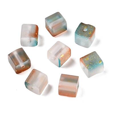 Frosted Glass Beads with Golden Glitter Powder
