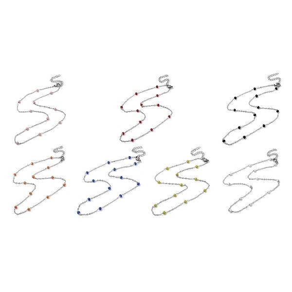 304 Stainless Steel with Enamel Satellite Chain Necklaces