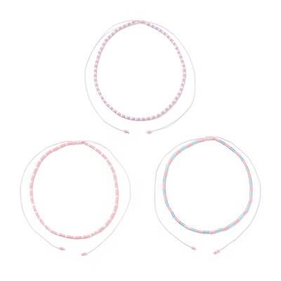 3Pcs 3 Color Glass Seed Braided Beaded Necklaces Set for Women