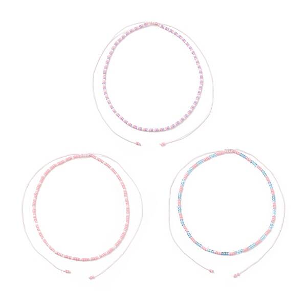 3Pcs 3 Color Glass Seed Braided Beaded Necklaces Set for Women