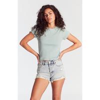 Pacsun Women's Acid Wash Ripped Button Fly High Waisted Denim Festival Shorts