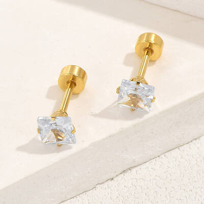 Fashionable minimalist crystal zircon stainless steel earrings for women