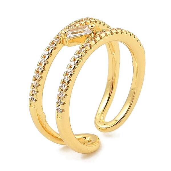 Brass Micro Pave Cubic Zirconia Cuff Rings for Women