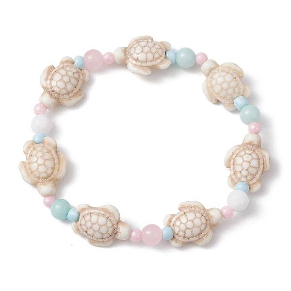 Dyed Natural Malaysia Jade & Synthetic Turquoise Turtle Beaded Stretch Bracelets