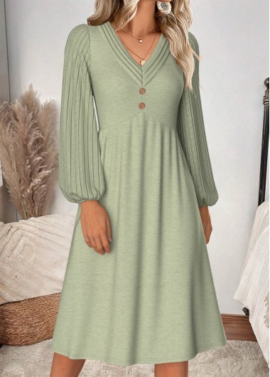 Modlily Sage Green Tummy Coverage Long Sleeve V Neck Dress - XL