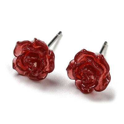 Resin Rose Flower Stud Earrings with 316 Stainless Steel Pins