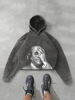 Men's Portrait Print Drawstring Hoodie, Street Fashion Casual Regular Fit Long Sleeve Hooded Sweatshirt for Daily Holiday Out...