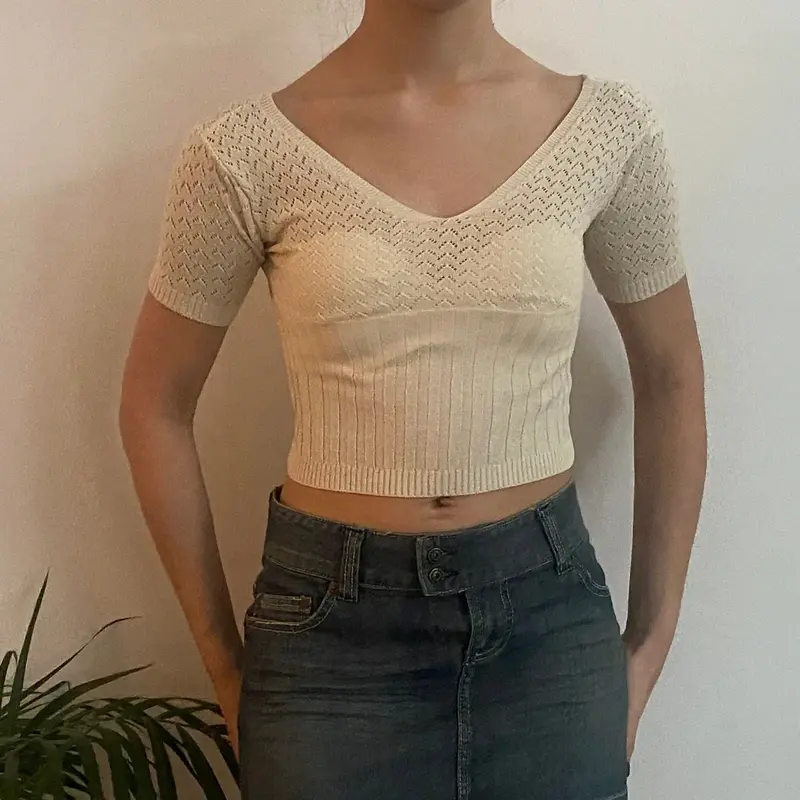 Unbranded V-neck Top - Small Cream Nylon Blend