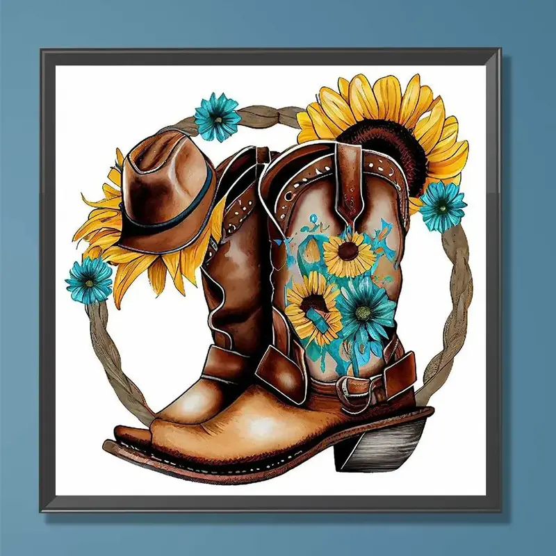 Sunflower & Boots DIY Diamond Art Painting Without Frame, DIY 5D Diamond Arts Painting Kit, Wall Art Decor For Home Living R...