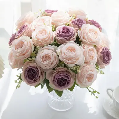 Artificial Rose Bouquet for Romantic Decor, 1 Piece Faux Flower For Flower Arrangement, Silk Cloth Flower For Home & Wedding ...