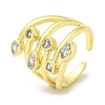 Real 18K Gold Plated Brass Micro Pave Clear Cubic Zirconia Open Cuff Rings