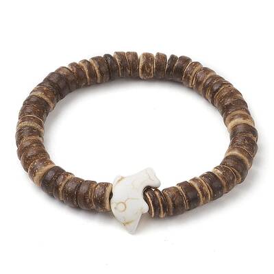 Synthetic Turquoise Dolphin Beads with Natural Coconut Beaded Stretch Bracelets