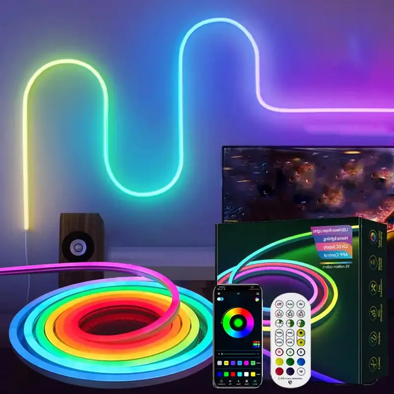 LED Smart Neon Light Strip, USB Powered RGBIC Flexible Rope Lights, LED Strip Lights with APP Control & Remote Control, Suita...