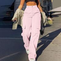 Women's Plain Drawstring High Waist Cargo Pants, Casual Comfort Basic Y2k Kpop Style Streetwear Pocket Design Trousers for Da...