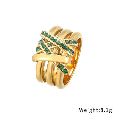 Emerald Rhinestone Wide Finger Ring