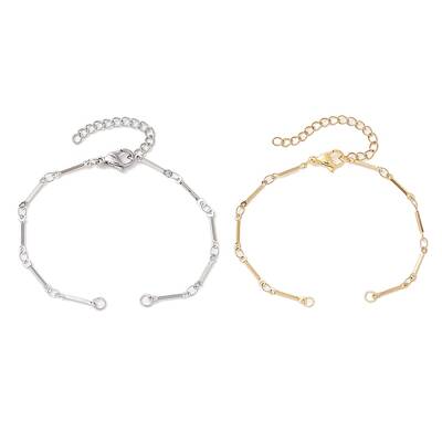 2Pcs 2 Colors 304 Stainless Steel Cuboid Bar Link Chain Bracelet Making