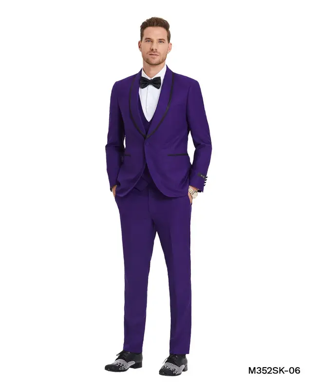 Tazio Men's Birdseye Skinny Fit 4-Piece Suit