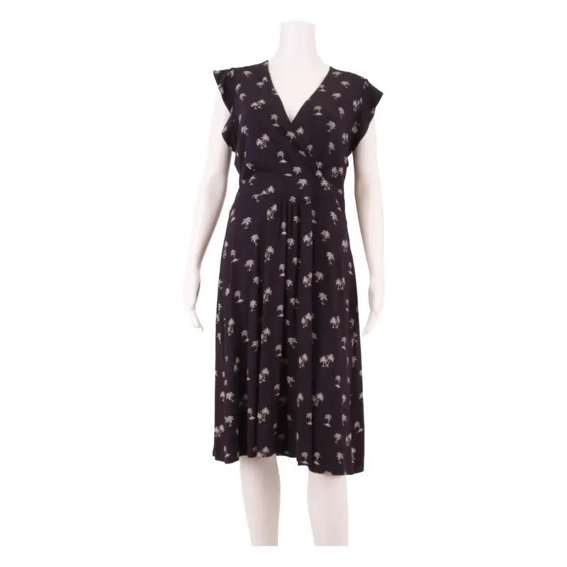 HOBBS LONDON All Over Palm Tree Print Womens Fit & Flare Dress Black Midi UK 12