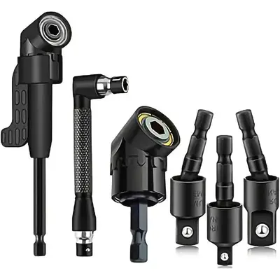 Right Angle Drill Attachment Set, 360° Rotatable Impact Grade Socket Adapters, Hex Shank 105° Angle Drill Adapters & 90° B...