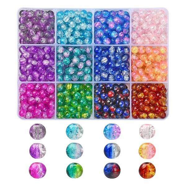 840Pcs 12 Colors Spray Painted Crackle Glass Beads