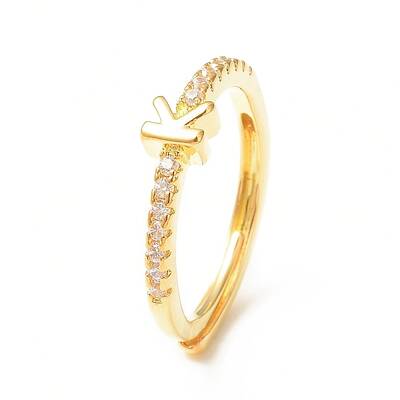 Clear Cubic Zirconia Initial Letter Adjustable Ring