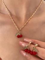 Cute Cherry Design Pendant Necklace & Dangle Earrings, Fashion Jewelry for Party, Daily Clothing Decor, Trendy All-match & Ex...