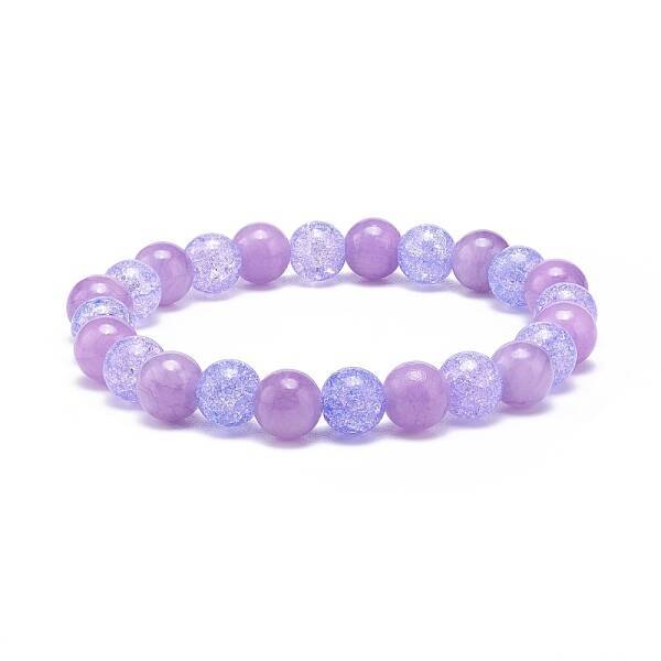 Natural Yellow Jade & Synthetic Crackle Quartz Round Beaded Stretch Bracelet for Women