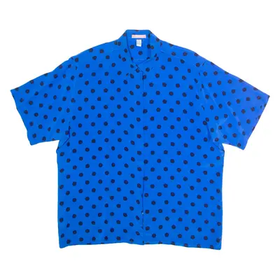 MONN Womens Printed Blouse Blue Collared Silk Spotted L
