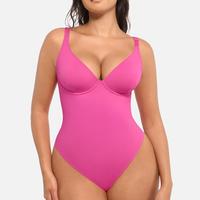 FeelinGirl Women V Neck Bodysuit Thong Tummy Control Shapewear Basic Fabric Fashion Womenswear