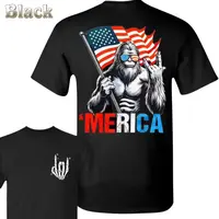 Merica Bigfoot Holding Flag Graphic with Rock Hand Skeleton T-shirt, Trendy 4th of July Shirt, Independence Day, Red White Bl...