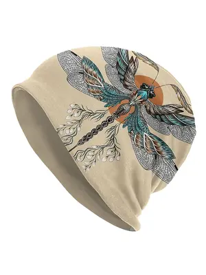 Punk Dragonfly Pattern Beanie Hat, Casual Outdoor Cap for Men & Women, Simple Warm and Stylish Beanie for Men, Suitable for S...