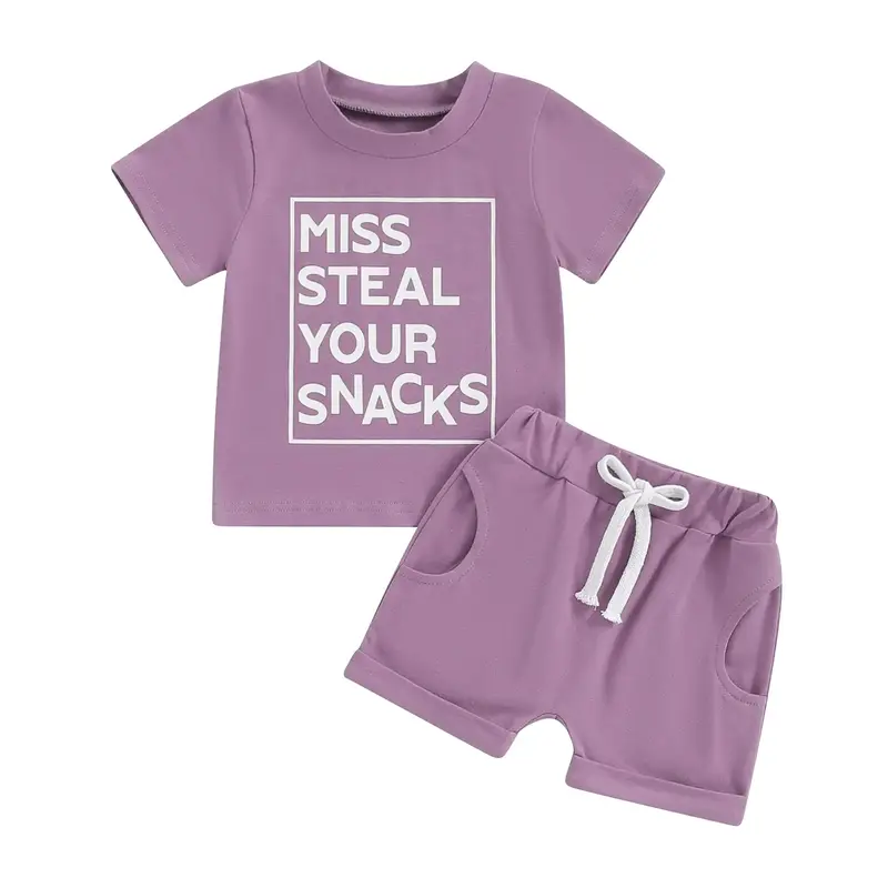 Canrulo Toddler Baby Girls Summer Clothing Sets 6 12 18 24 Months 2T 3T 4T Short Sleeve Letter Print T shirt Tops Solid Color...