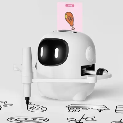 Drawing Robot for Kids, Voice Interactive Educational Drawing Machine,  with 150 Cards, 12 colorful markers, 5 drawing pens. ...