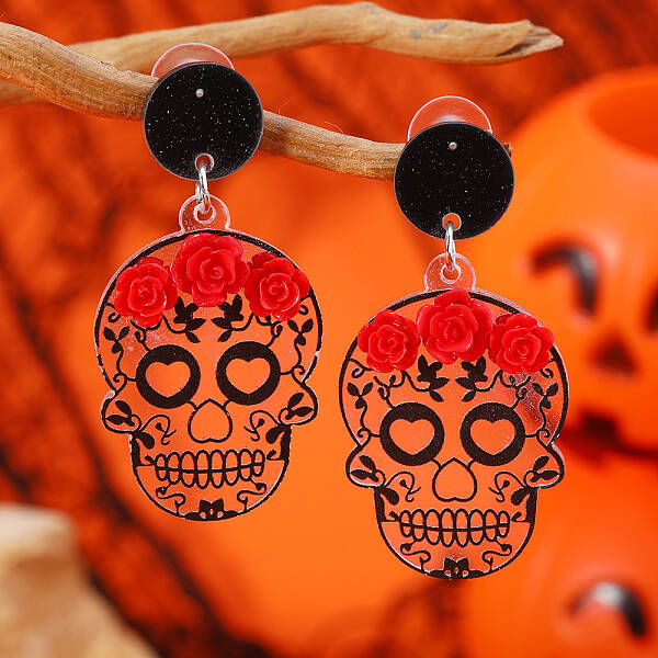 Gothic Rose Acrylic Skull Stud Earrings