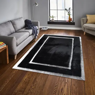 Black Plush Carpet with Silver Border