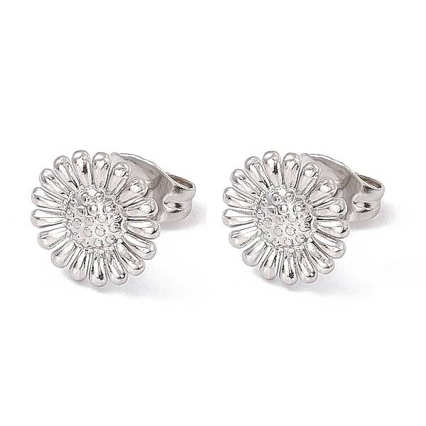 Non-Tarnish 304 Stainless Steel Sunflower Stud Earrings for Women