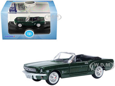 1965 Ford Mustang Convertible Ivy Green Metallic 1/87 (HO) Scale Diecast Model Car by Oxford Diecast