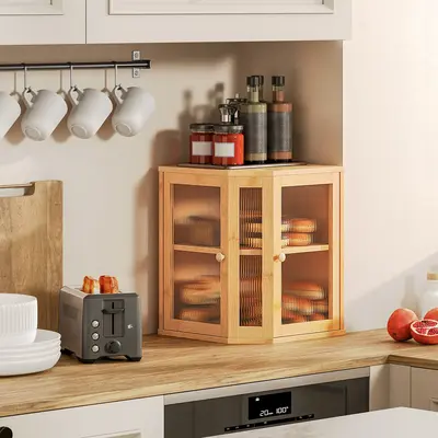HOOBRO Bamboo Bread Box Large Capacity 2-Tier, Kitchen Countertop Corner Bread Box, Bread Storage Container with Dual Rippled...