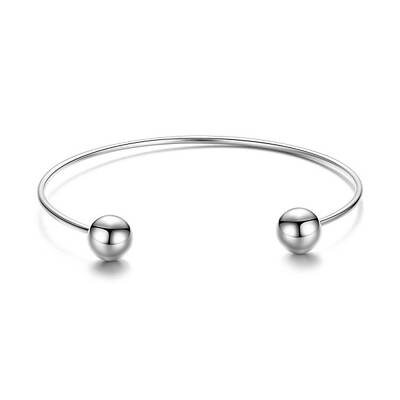 Chic Rhodium Plated 925 Sterling Silver Beads Cuff Bangle