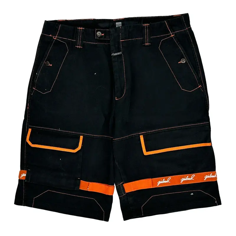 Marithe Francois Girbaud Contrast Stitch Cargo Shorts - 40? Waist Black Cotton