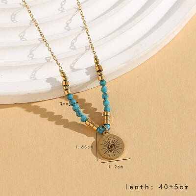 Vintage Christmas Stainless Steel & Synthetic Turquoise Pendant Necklaces for Women