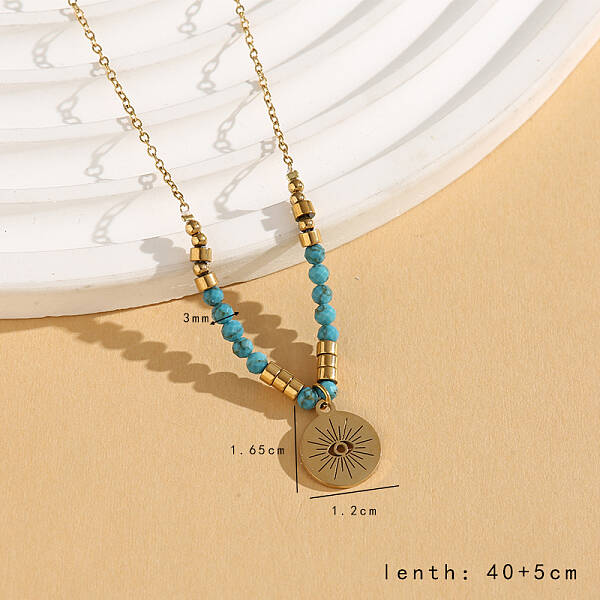 Vintage Christmas Stainless Steel & Synthetic Turquoise Pendant Necklaces for Women