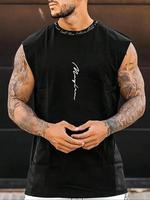 Men's Letter Print Round Neck Tank Top, Regular Fit Casual Sleeveless Crew Neck Top for Summer, Fashion Men's Clothes for Dai...